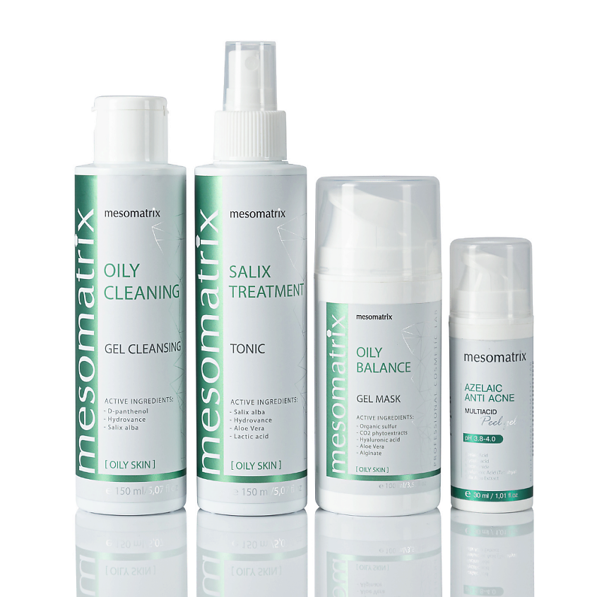 Изображение товара Набор косметических средств для ухода за жирной кожей MESOMATRIX Anti Acne 150 мл + 150 мл + 30 мл 
