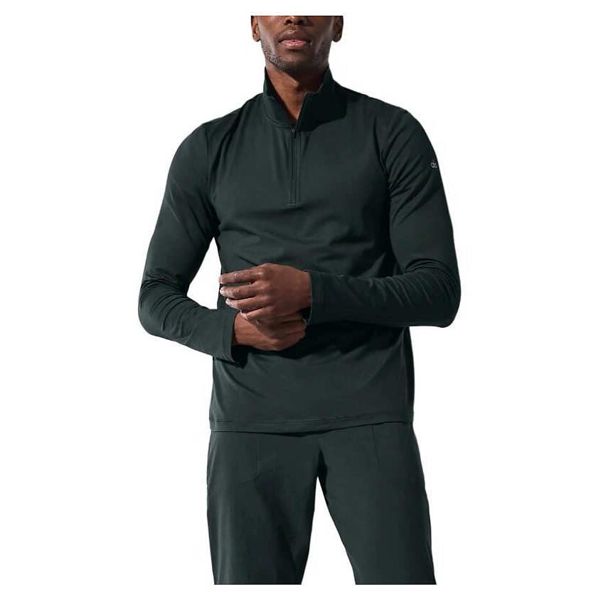 Изображение товара ALO YOGA Лонгслив Conquer 1/4 Zip Reform Long Sleeve, Размер: L, Цвет: Темно-зеленый (Charcoal Green)
