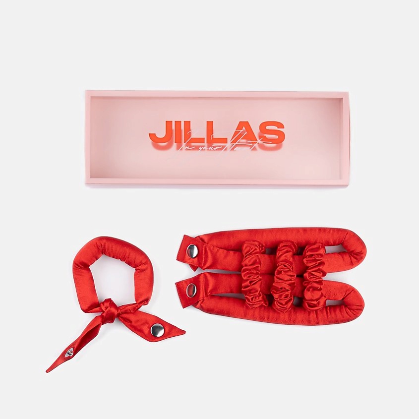 Изображение товара JILLAS мини компакт 2 0 Бигуди красные с лентой для челки 3 шт и резинки