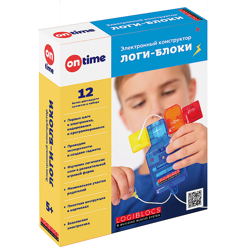 Изображение товара ON TIME Электронный конструктор ЛОГИ-БЛОКИ, 12 проектов, Комплектация: 1 блок электроцепи, 1 база питания, 1 контрблок, 1 сигнальный блок.