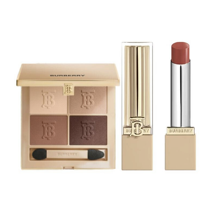 Изображение товара BURBERRY Палетка теней для век Eye Quad + Увлажняющая помада Brit Shine Lipstick, Палетка №02 + Помада №604