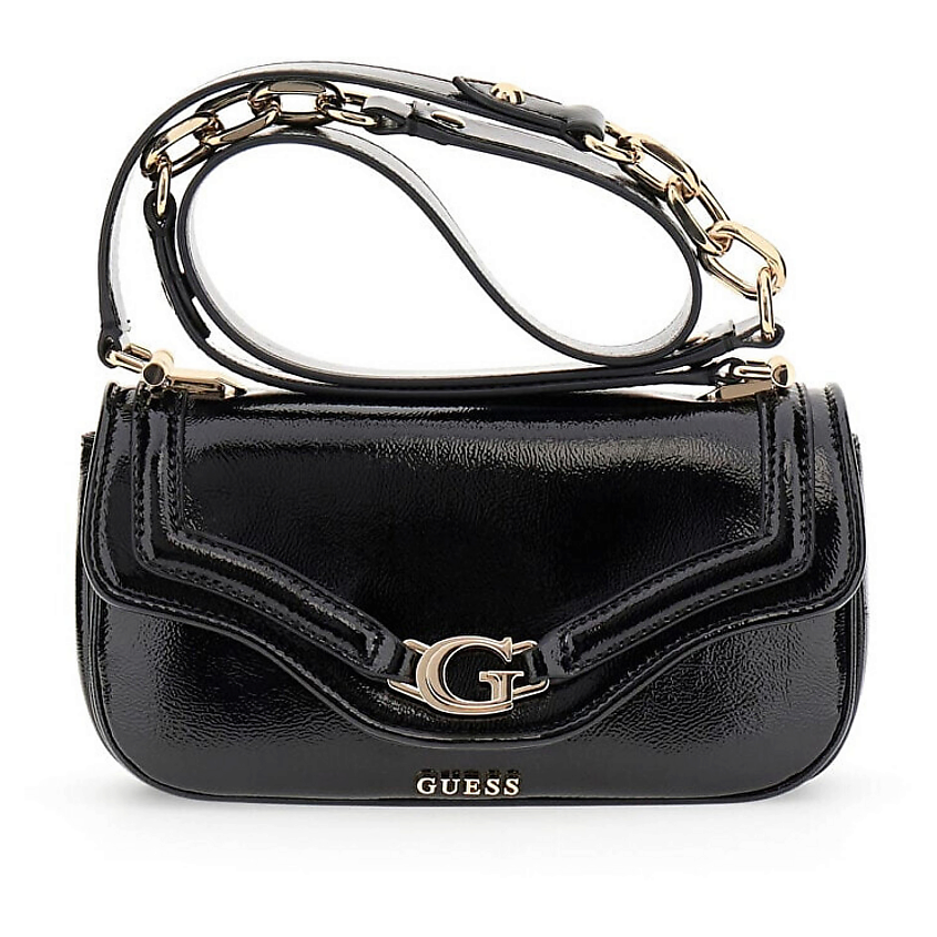 Изображение товара GUESS Лакированная сумка на плечо Dea Mini Fold-Over Shoulder Bag, Цвет: Черный
