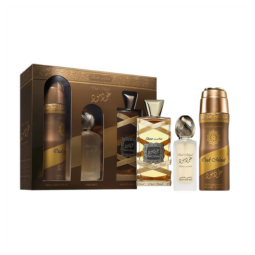 Изображение товара LATTAFA Парфюмерный набор Oud Mood Elixir Парфюмерная вода+Мист+Спрей, 100 мл+50мл+200мл
