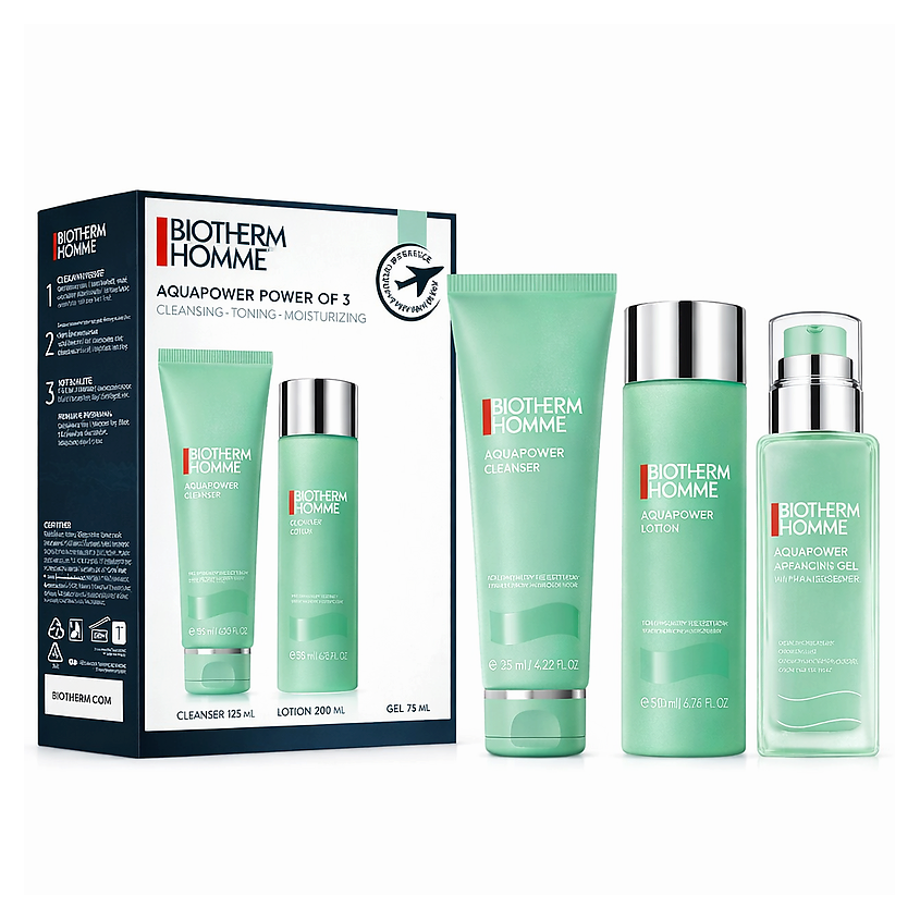 Изображение товара BIOTHERM Мужской набор для ухода за кожей Homme Aquapower Power, 125мл + 200мл + 75 мл