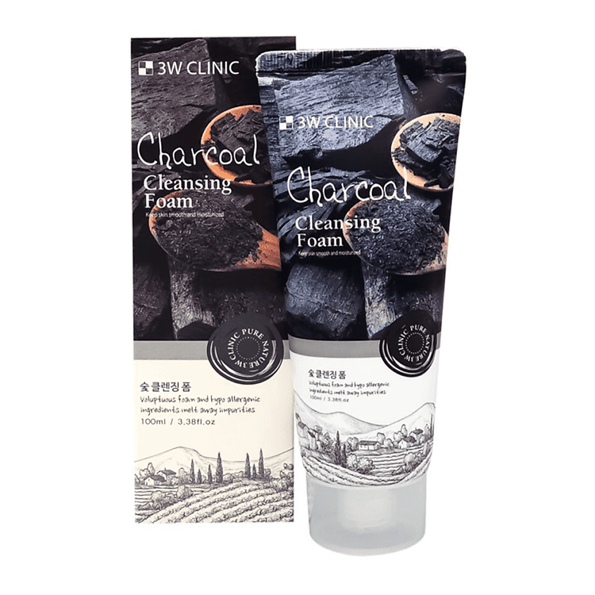 Изображение товара 3W CLINIC Пенка для умывания с углем, Charcoal Cleansing Foam, 1 шт.