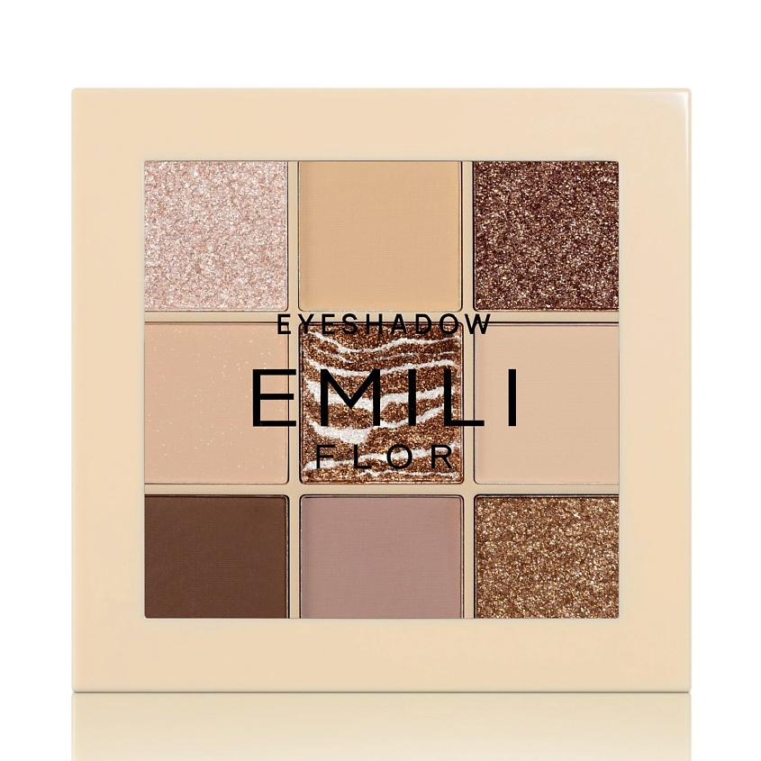 Изображение товара Палетка теней для век EMILI FLOR 9 оттенков нюдовое сияние для яркого и повседневного макияжа