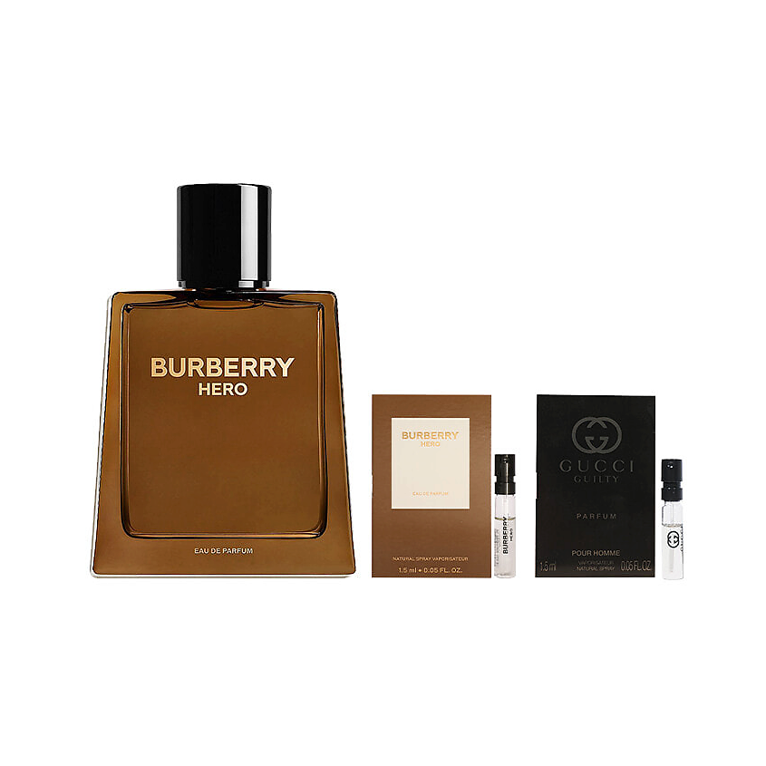 Изображение товара BURBERRY Парфюмерный набор Hero Eau de Parfum, Парфюмерная вода Hero 100 мл + Пробник Gucci Guilty 1.5 мл + Пробник туалетной воды Hero 1.5 мл
