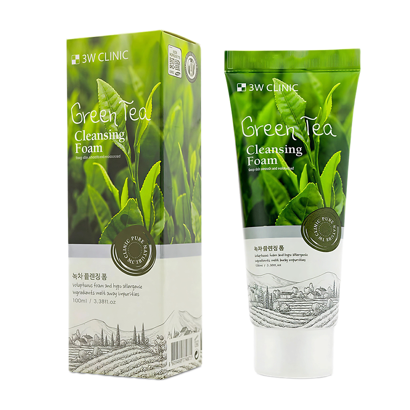 Изображение товара 3W CLINIC Пенка для умывания с зелёным чаем, Green Tea Cleansing Foam, 1 шт.