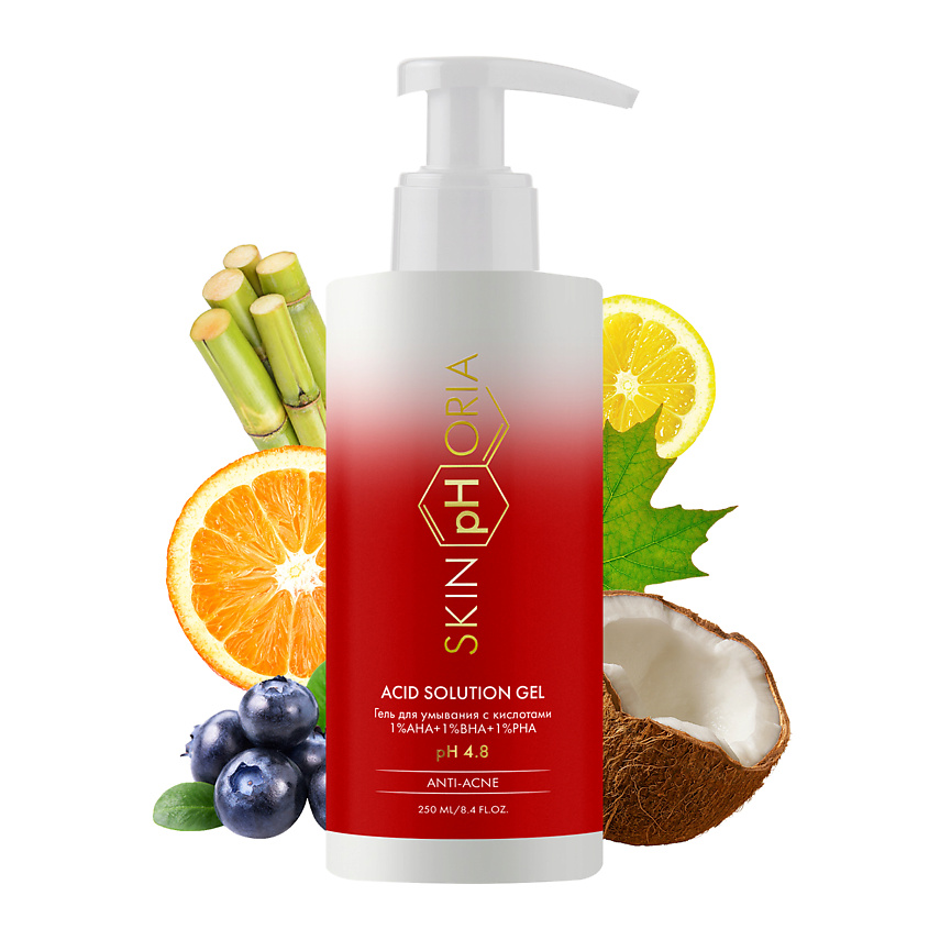 Изображение товара Гель для умывания SKINPHORIA Acid Solution Gel 250 мл борется с акне и уменьшает поры