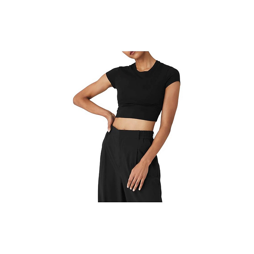 Изображение товара ALO YOGA Кроп-топ Alosoft Crop Finesse Short Sleeve, Цвет: Черный (Black), Размер: M