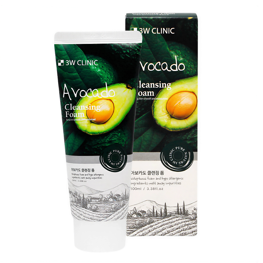 Изображение товара 3W CLINIC Пенка для умывания с авокадо, Avocado Cleansing Foam, 1 шт.