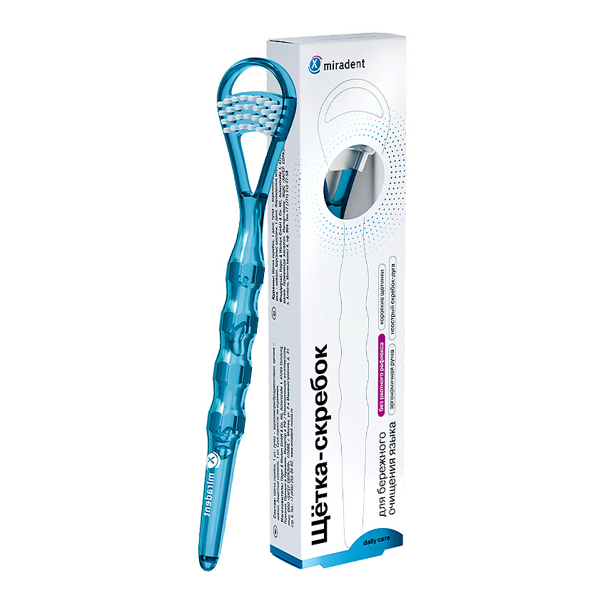 Изображение товара МирДент Щетка-скребок для очистки языка Tong-Clin de Luxe голубой