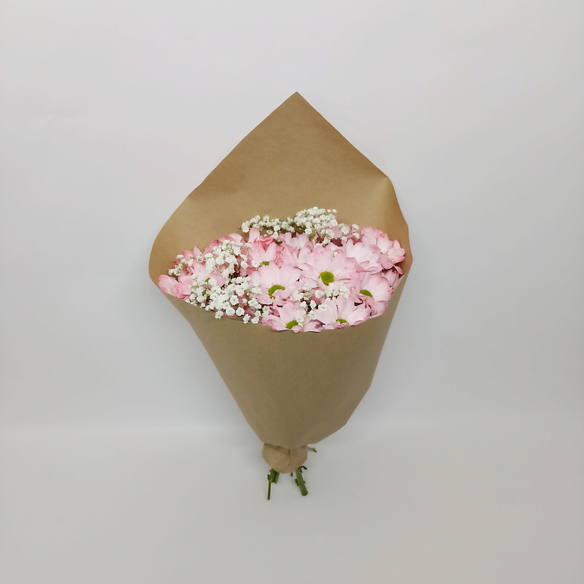 Изображение товара Букет ромашковых хризантем в крафте Персик  живые цветы подарок