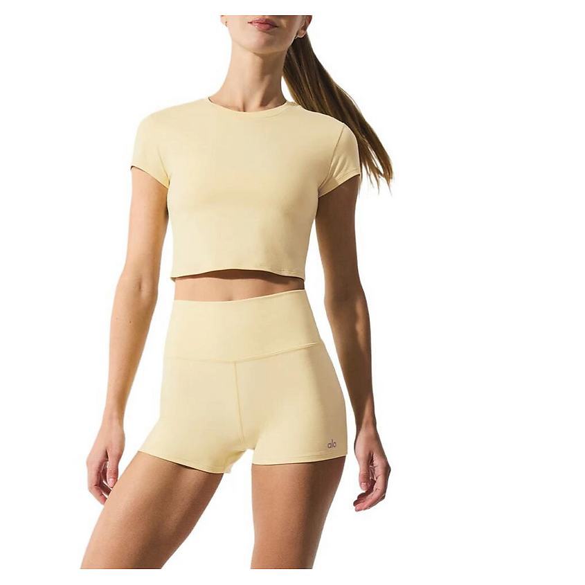 Изображение товара ALO YOGA Кроп-топ Alosoft Crop Finesse Short Sleeve, Размер: XS, Цвет: Кремовый (Warm Butter)