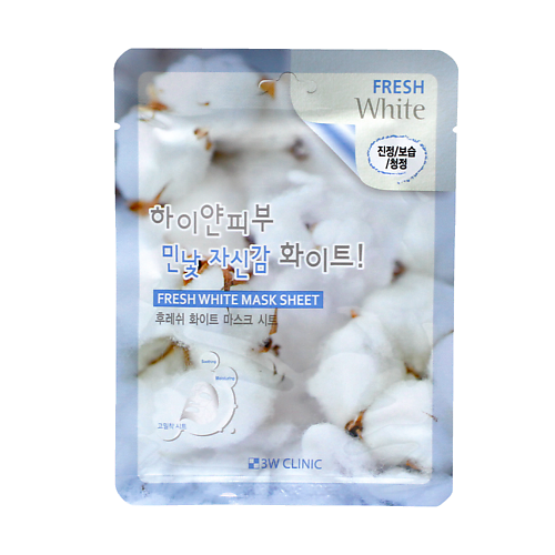 

3W CLINIC Тканевая маска для лица с ниацинамидом, FRESH WHITE MASK SHEET 23, Тканевая маска для лица с ниацинамидом, FRESH WHITE MASK SHEET