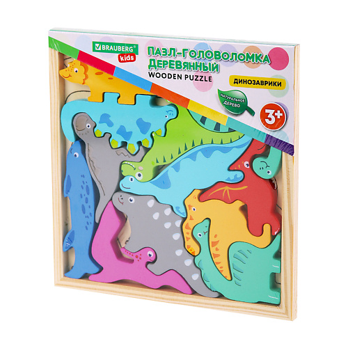 

BRAUBERG Пазл-деревянный развивающий для детей "Динозавры", Пазл-деревянный развивающий для детей "Динозавры"