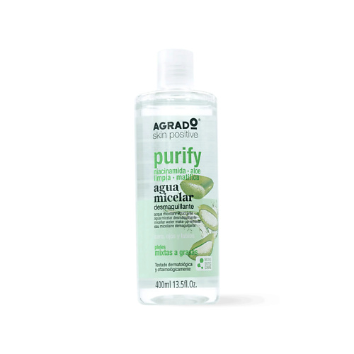 

AGRADO Мицеллярная вода для снятия макияжа и очищения комбинированной и жирной кожи лица 400, Мицеллярная вода для снятия макияжа и очищения комбинированной и жирной кожи лица