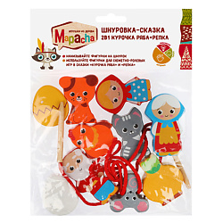 Игра деревянная шнуровка с бусинами - сказки 2в1 "Курочка Ряба + Репка"