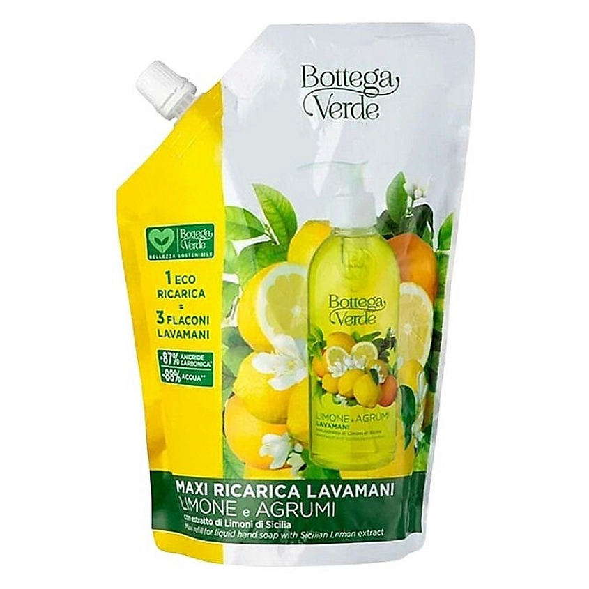 Изображение товара BOTTEGA VERDE Жидкое мыло для рук с экстрактом лимона Limone e Agrumi (сменный блок), 750 мл Изображение товара BOTTEGA VERDE Жидкое мыло для рук с экстрактом лимона Limone e Agrumi (сменный блок), 750 мл