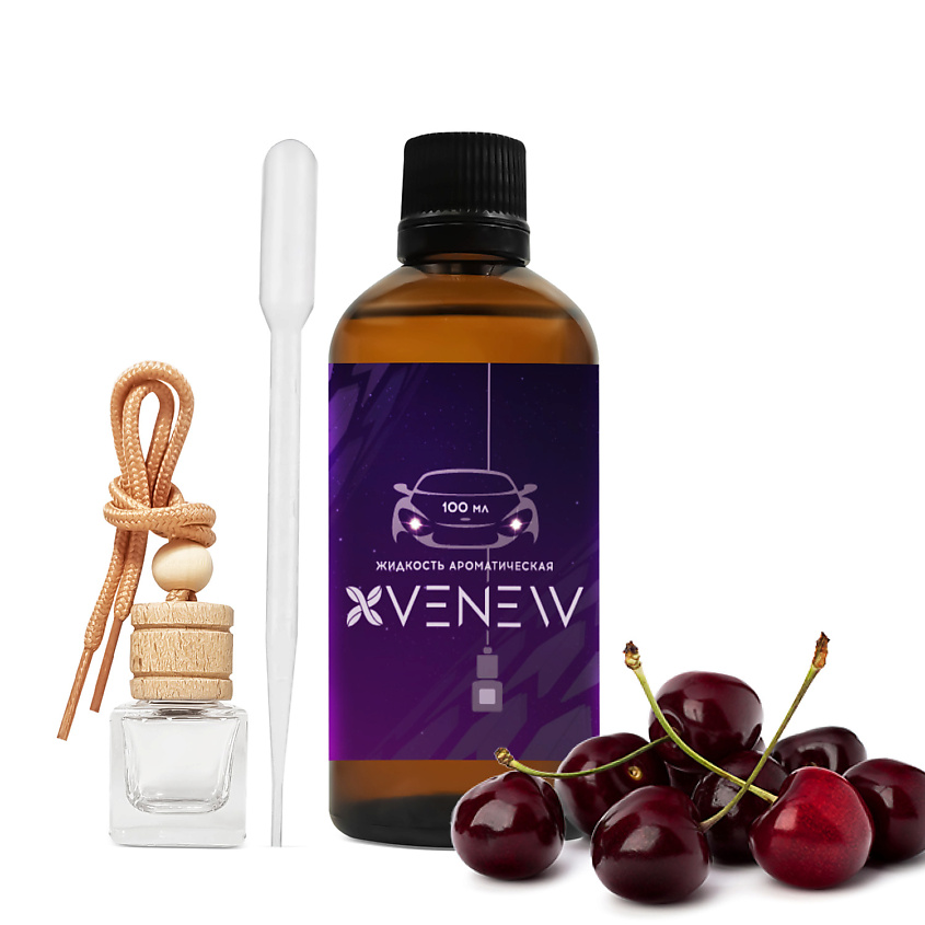 Изображение товара VENEW Диффузор автопарфюм ароматизатор для авто Rich cherry, рефил 100 мл + флакон 7 мл + пипетка