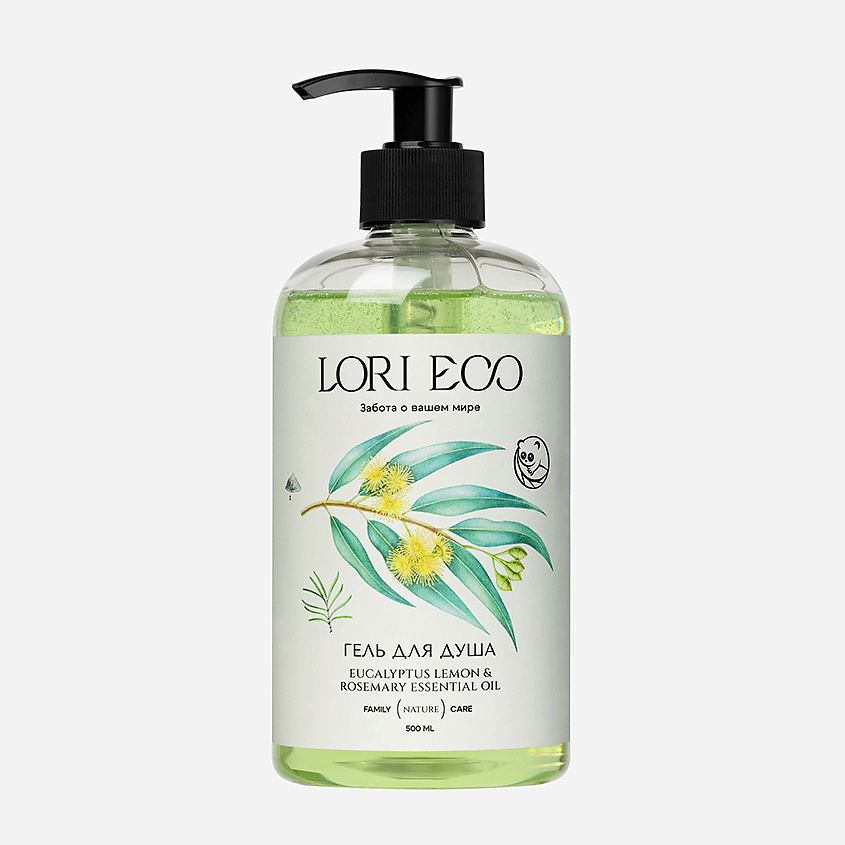 Изображение товара LORI ECO ЗАБОТА О ВАШЕМ МИРЕ Гель для душа с эфирным маслом Эвкалипт лимонный и Розмарин, 500 мл
