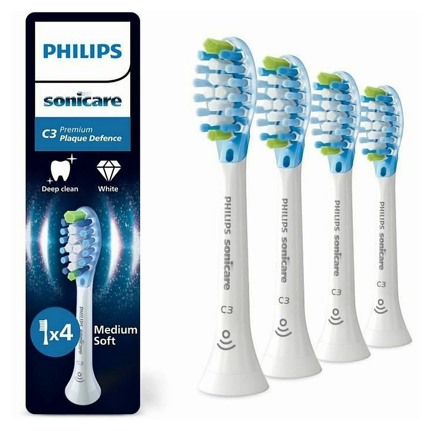 Изображение товара PHILIPS Насадки для зубной щетки Sonicare C3 Premium Plaque Defence White HX9044/87, 4 шт.