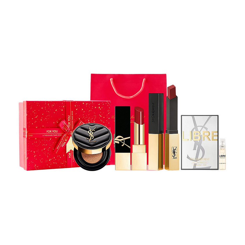 Изображение товара YVES SAINT LAURENT Подарочный набор Goddess Beloved Gift Set, Помада №1966 + Мини-помада №1971 +Кушон №B20 + Пробник Libre