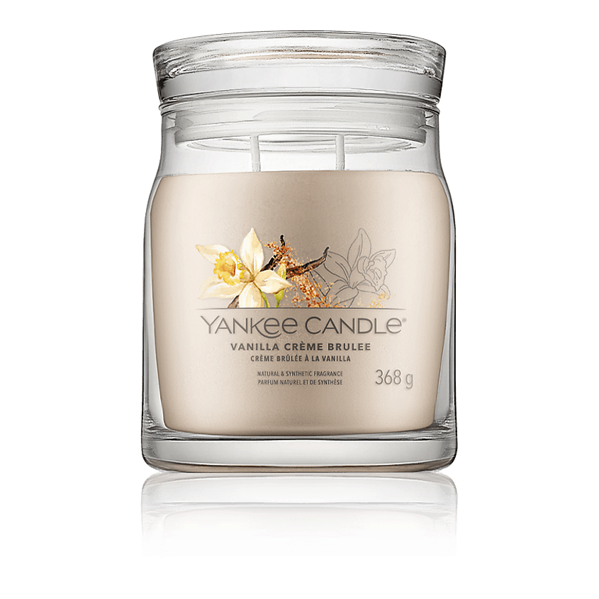Изображение товара Яркая ароматическая свеча Yankee Candle Vanilla Creme Brulee 368 г создает уют и насыщенный аромат