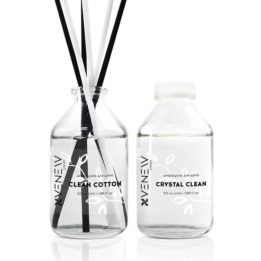 Изображение товара VENEW Аромадиффузор набор из 2х по 50 мл свежие ароматы Crystal clean и Clean cotton Изображение товара VENEW Аромадиффузор набор из 2х по 50 мл свежие ароматы Crystal clean и Clean cotton