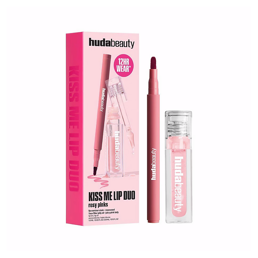 Изображение товара HUDA BEAUTY набор для макияжа губ Kiss Me Lip Duo Rosy Pinks Rosewood Pink Lady