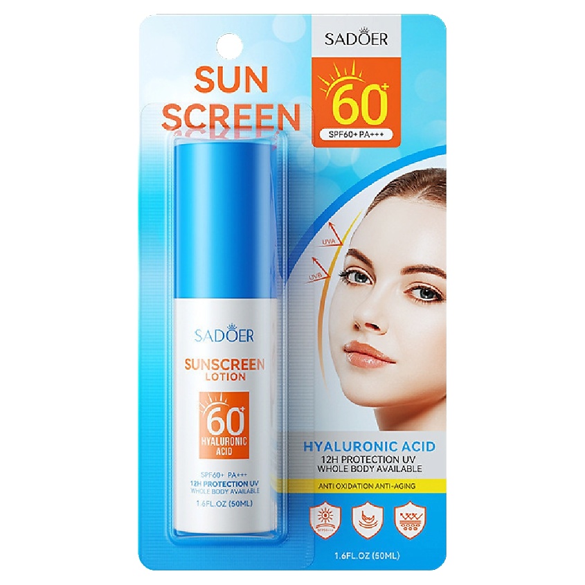 Изображение товара SADOER Лосьон для лица и тела SPF60 PA+++ с гиалуроновой кислотой, 50 мл