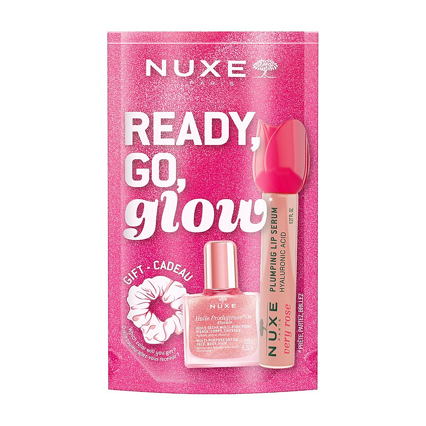 Изображение товара NUXE Набор Ready, Go, Glow: Масло + Сыворотка для губ + Резинка для волос, 10 мл + 8 мл + 1 шт.