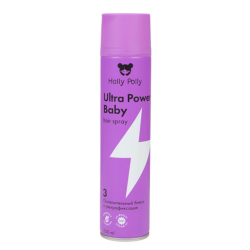Изображение товара Лак для волос Holly Polly Ultra Power Baby 250 мл - сильная фиксация, блеск, защита и аромат