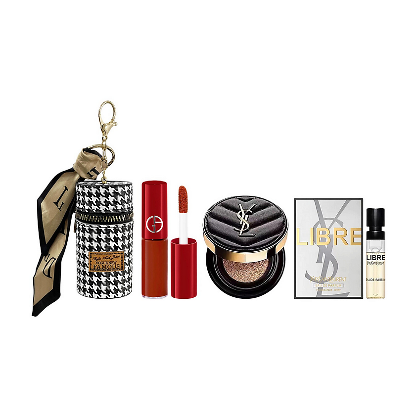 Изображение товара YVES SAINT LAURENT Мини-кушон Le Cushion Encre de Peau + Футляр-брелок + Помада, Жидкая помада Giorgio Armani №206, 1.3 г