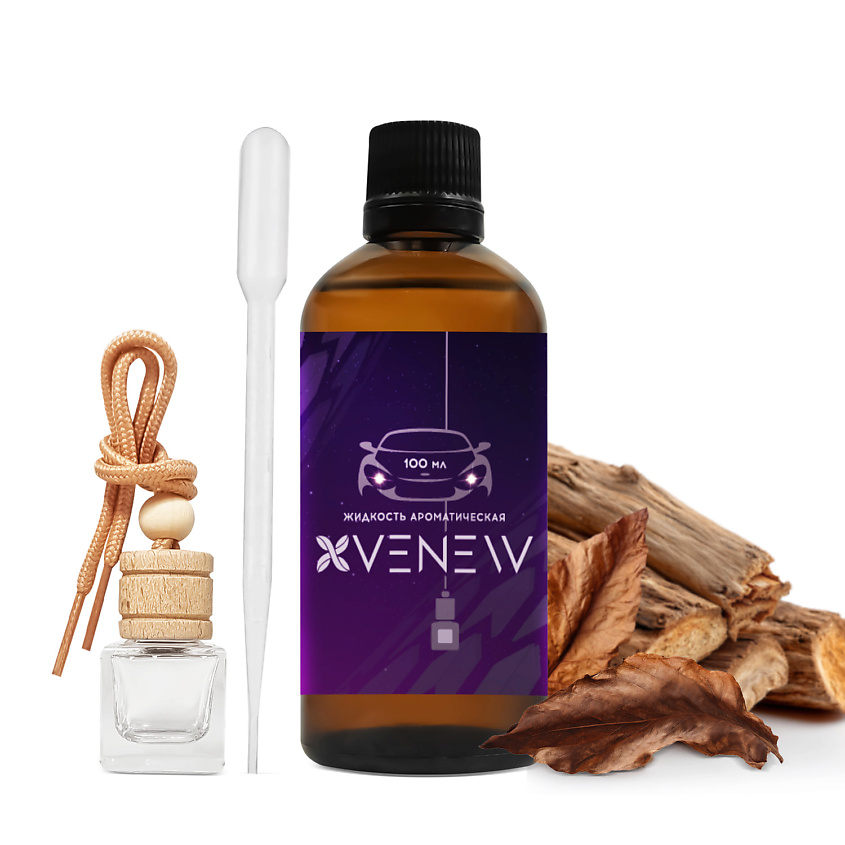 Изображение товара VENEW Диффузор автопарфюм ароматизатор для авто Woody tobacco intense, рефил 100 мл + флакон 7 мл + пипетка