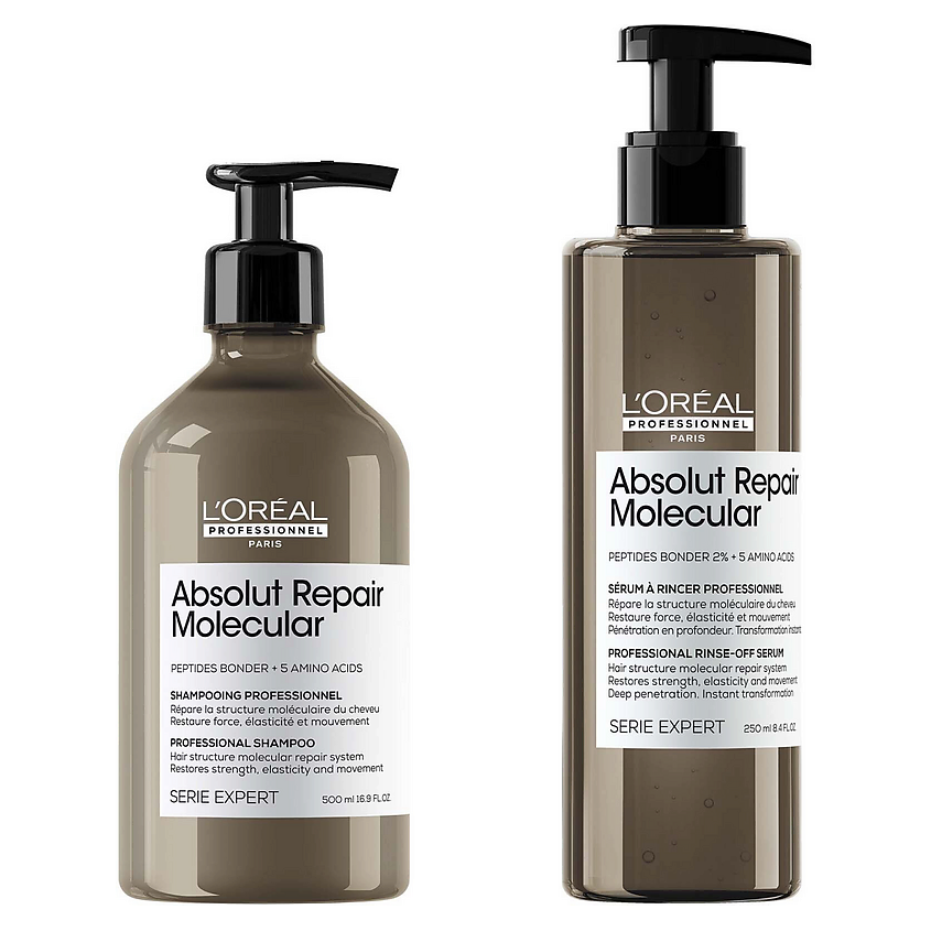 Изображение товара L'OREAL PROFESSIONNEL Набор Absolut Repair Molecular: Шампунь + Ополаскиватель, 500 мл + 250 мл Изображение товара L'OREAL PROFESSIONNEL Набор Absolut Repair Molecular: Шампунь + Ополаскиватель, 500 мл + 250 мл