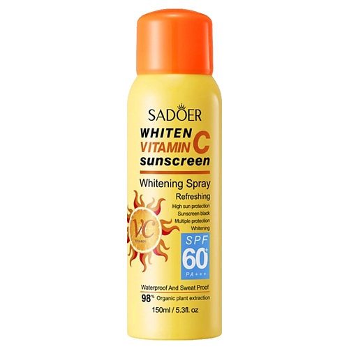 

SADOER Крем-спрей осветляющий cолнцезащитный SPF60 с витамином С 150, Крем-спрей осветляющий cолнцезащитный SPF60 с витамином С