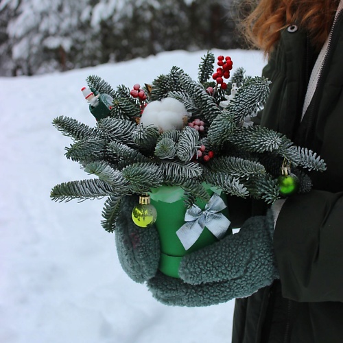 

DARI ЦВЕТЫ Композиция новогодняя в шляпной коробке, Композиция новогодняя в шляпной коробке