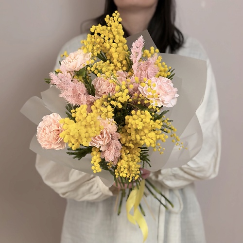 

MARIMAY Букет весенний с мимозой, диантусами и аспарагусом, Букет весенний с мимозой, диантусами и аспарагусом