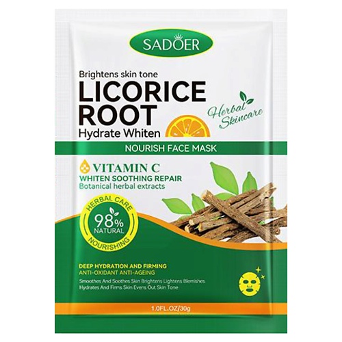 

SADOER Маска для лица увлажняющая питательная с корнем солодки и витамином С 30, Маска для лица увлажняющая питательная с корнем солодки и витамином С