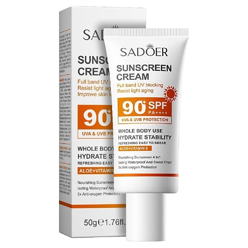 

SADOER Крем солнцезащитный SPF 90+ с алоэ и витамином Е 50, Крем солнцезащитный SPF 90+ с алоэ и витамином Е