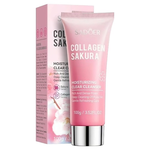 

SADOER Средство для умывания увлажняющее с коллагеном и экстрактом цветков сакуры 100, Средство для умывания увлажняющее с коллагеном и экстрактом цветков сакуры