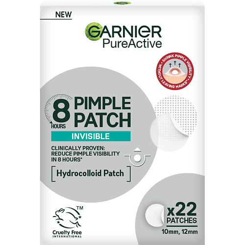 

GARNIER Гидроколлоидные невидимые патчи от прыщей Pimple Patches PureActive, Гидроколлоидные невидимые патчи от прыщей Pimple Patches PureActive