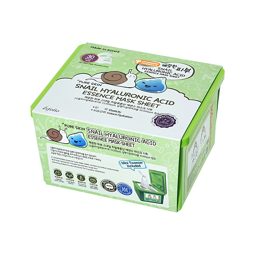 

ESFOLIO Маска для лица с гиалуроновой кислотой и муцином улитки 400, Маска для лица с гиалуроновой кислотой и муцином улитки