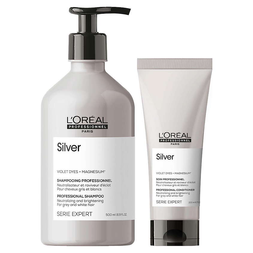 Изображение товара L'OREAL PROFESSIONNEL Набор для нейтрализации желтизны L'Oreal Professionnel Serie Expert Silver, 500 мл + 200 мл