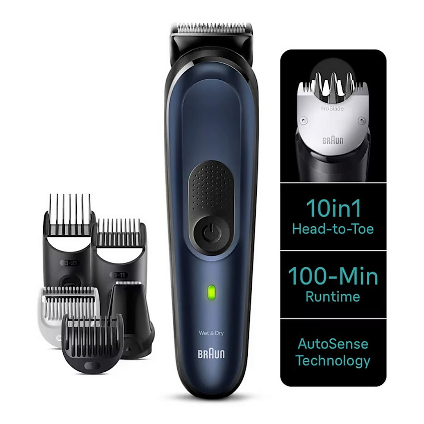 Изображение товара BRAUN Триммер универсальный 10-in-1 Style Kit 7 MGK7410, Цвет: синий, черный