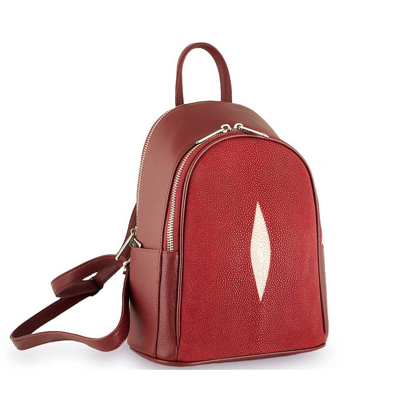 Изображение товара EXOTIC LEATHER GENUINE PREMIUM ACCESSORIES Элегантный женский рюкзак с кожей морского ската, цвет: Красный, размер: 27х21,5х8 см