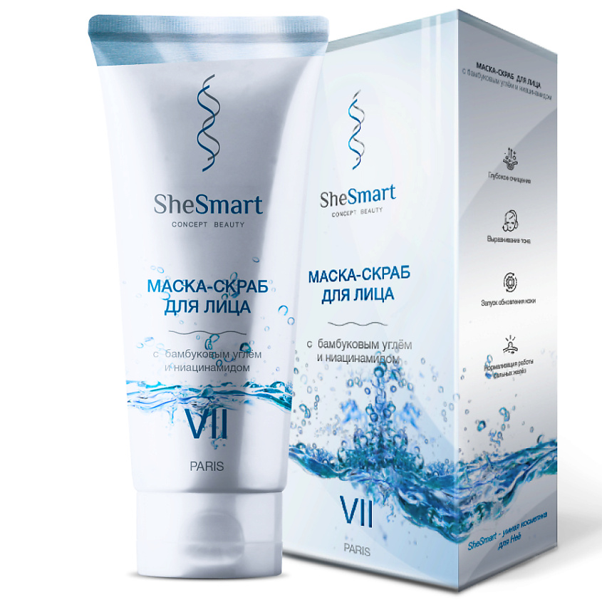 Изображение товара Маска скраб для лица и шеи SHESMART с бамбуковым углём и ниацинамидом 150 мл