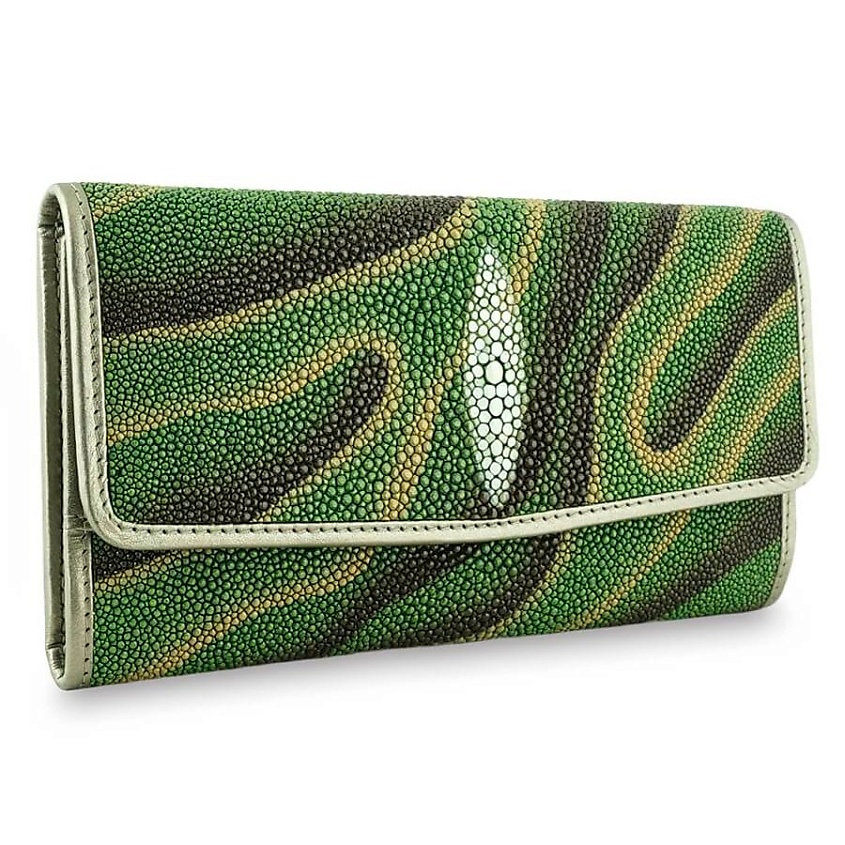 Изображение товара EXOTIC LEATHER GENUINE PREMIUM ACCESSORIES Изящный женский кошелек из натуральной кожи ската, Зеленый