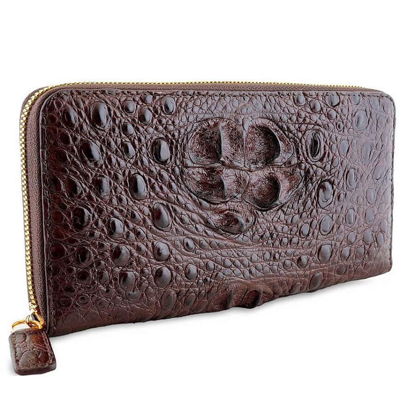 Изображение товара EXOTIC LEATHER GENUINE PREMIUM ACCESSORIES Солидное портмоне с "золотой" молнией из кожи крокодила, Коричневый